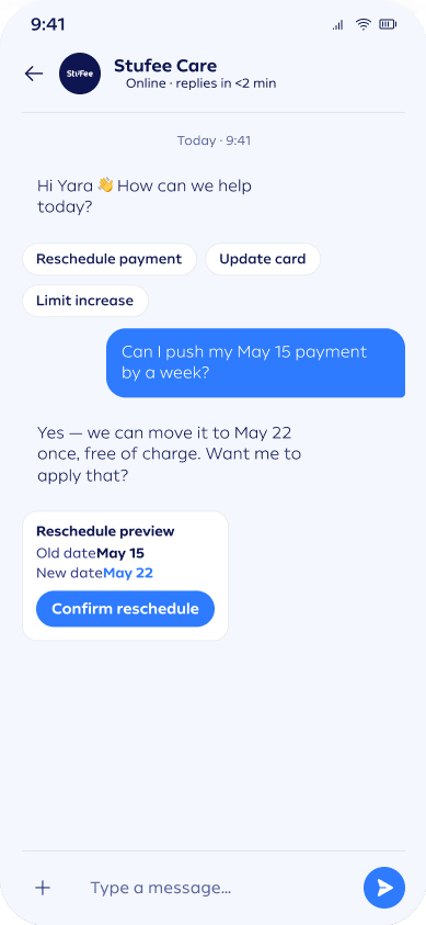 Stufee app — support chat